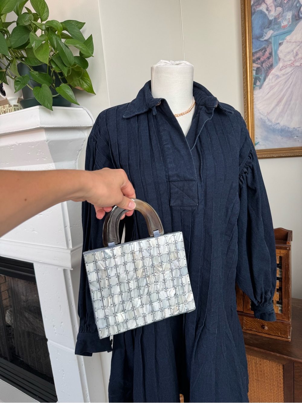 Chic Light Blue Shell Top-Handle Mini Bag